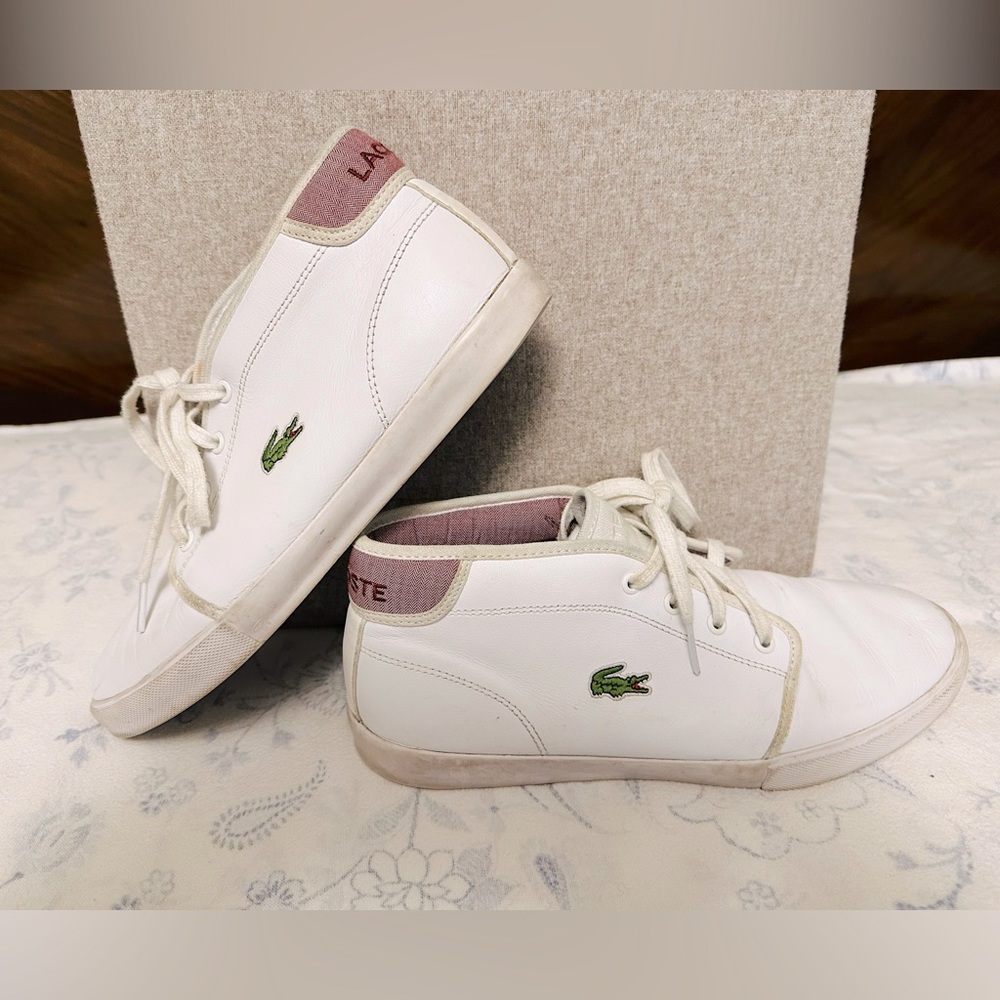 Men's LACOSTE Ampthill white leather high top tennis shoe Size 8.5 or Euro sz 41